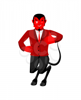 Devil shows well. Sign all right. Thumbs up. Hand showing ok. Gesture of  hand. Funny demon. Heck with horns. Crafty Satan. Beelzebub Prince of darkness and underworld. Lucifer Boss. Religious and myt