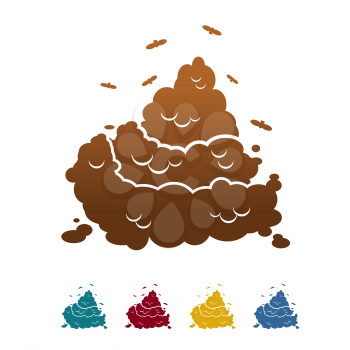 Shit icon flat style. Brown turd and fly. Offensive piece of crap. Color feces and poop. dog Excrement on white background
