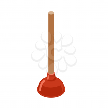 Toilet Plunger isometrics. Rubber plunger red cup on white background. Accessories for bathroom. Device for cleaning water flow in sinks, baths
