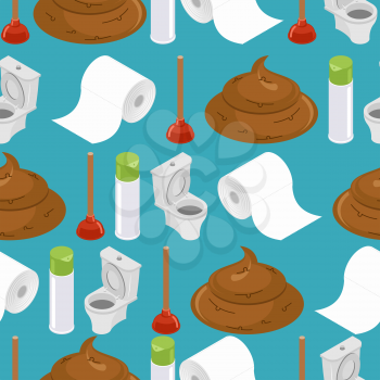 Toilet seamless pattern. Toilet and plunger. Shit and toilet paper. Background washroom accessories. Turd and air freshener ornament. wc texture. brown Poop 