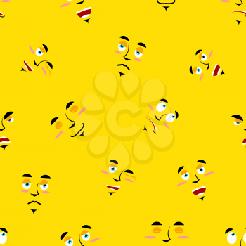 Cartoon faces seamless pattern. Set of emotions on yellow background. Cheerful personality and sad person ornament
