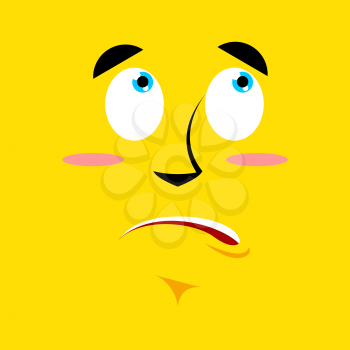 Cartoon surprised face on yellow background. Discouragement emotion. Personality confused. Pitiful face. perplexed  character
