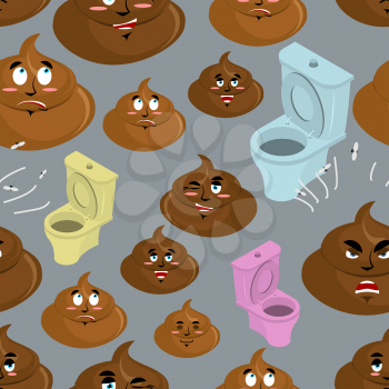 Shit and toilet seamless pattern. Turd with emotions on face ornament. Funny texture Dressing
