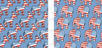 Donkey and elephant symbols of political parties in America. USA elections seamless pattern. Democrats against Republicans. Opposition to policy
