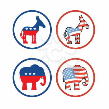 democratic donkey and republican elephant symbols of political parties in America. USA elections. Opposition to American policy 