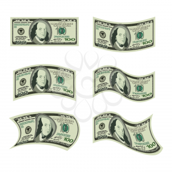 USA money. Set of dollars. Developing cash of various shapes
