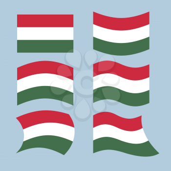 Hungary flag. Set of flags of Hungarian Republic in various forms. Developing Hungarian flag European state