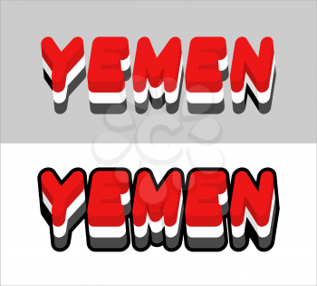 Yemen typography. Text of Yemeni flag. Emblem of the state in Southwest Asia on white background. letters tricolor