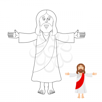 Jesus coloring book. Jesus christ drawing for children. Linear biblical people. Son of God of Christians and Catholics
