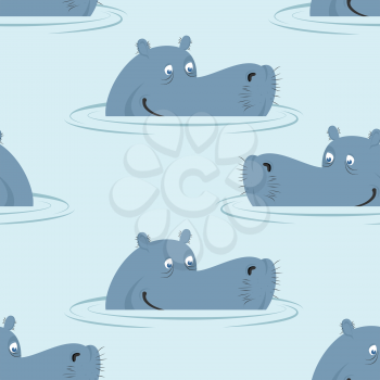 Hippo in water seamless pattern. Good hippopotamus  in swamp texture. Ornament for baby cloth. African animal ornament
