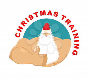 Christmas Training. Strong Santa thumbs up. Holiday fitness. Gesture of hand is all right