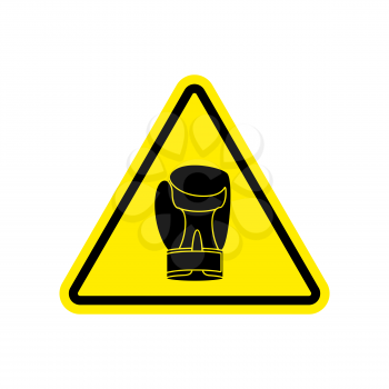 Warning sign boxung. Symbol Hazard attention of dangerous boxer. Danger road sign yellow triangle sport glove 
