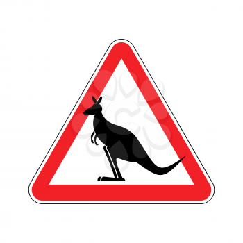Kangaroo Warning sign. wallaby Hazard attention symbol. Danger road sign red triangle Australian wild animal