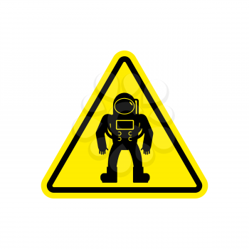 Astronaut Warning sign yellow. Cosmonaut Hazard attention symbol. Danger road sign triangle spaceman