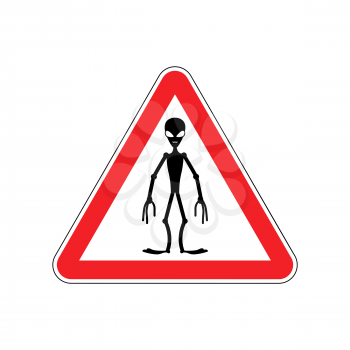 UFO Warning sign red. Alien Hazard attention symbol. Danger road sign triangle invader
