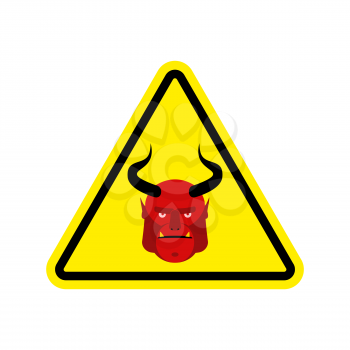 Satan Warning sign yellow. Demon Hazard attention symbol. Danger road sign triangle devil
