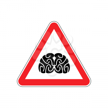 Brains Warning sign red. Think Hazard attention symbol. Danger road sign triangle Brain
