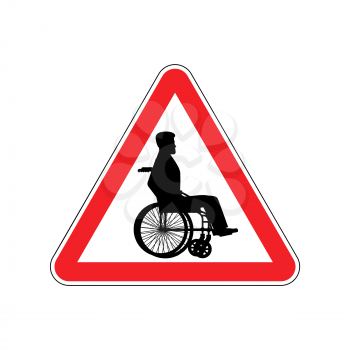 Warning invalid. Sign caution wheelchair on road. Danger way symbol red Triangle