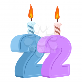 22 years birthday. Number with festive candle for holiday cake. twenty two Anniversary