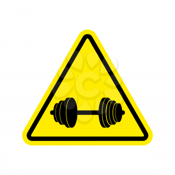 Attention sport. Sign warning of danger dumbbell. Danger road sign yellow triangle. Fitness on way
