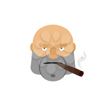 Angry man with cigar. Aggressive male face isolated
