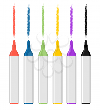 Set of colored felt-tip pens on white background. Marker trace. Red and black felt-tip pen
