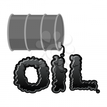 Oil lettring. Liquid black letters and barrel of petroleum. flowable font