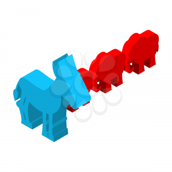 Red Elephants against blue donkey. Symbols of USA political party. Democrats vs Republicans. Elections in  United States
