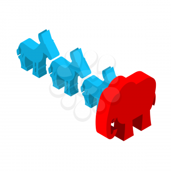 Red Elephants against blue donkey. Symbols of USA political party. Democrats vs Republicans. Elections in  United States

