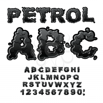 Petrol ABC. Oil font. Black letters. Liquid lettring. Alphabet petroleum
