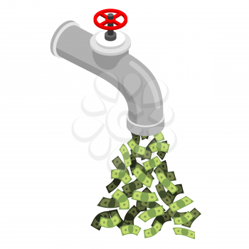 Tap with money. Cash flow from  pipe. Dollars flow. Endless Profits
