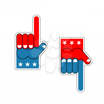 Foam Finger USA patriot. American sports symbol. Expression of emotions. Pattern of flag of America