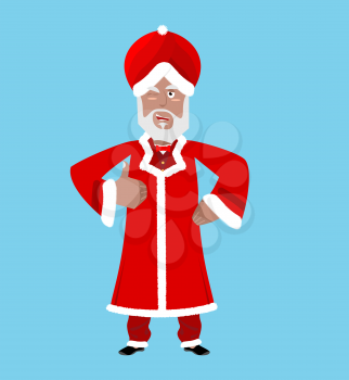 Santa India. Christmas Indian Claus. Red Turban fur. East Grandpa New Year