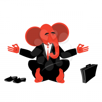 Red Elephant Republican meditating. Symbol of  USA political parties. Illustration for presidential elections in America. Animal businessman diplomat

