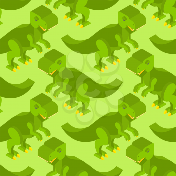 Tyrannosaurus isometric texture. Dinosaur seamless pattern. Prehistoric monster with teeth. Ancient reptile of Jurassic period. T-rex predator animal background. Ornament for baby fabric
