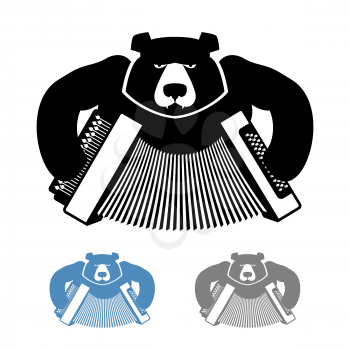 Russian bear with accordion icon flat style. Wild beast and musical instrument. National Folk Russian animal