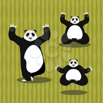 Panda Yoga meditating. Chinese bear on background of bamboo. Status of nirvana and enlightenment. Lotus Pose. Wild Animal