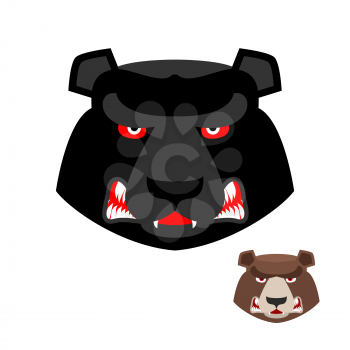 Angry bear head logo. Aggressive Grizzly on white background. Wild evil animal. Large ferocious predator. Forest  brutal strong beast