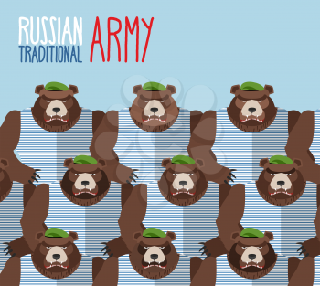 Russian national army of bears in Green Berets. Military seamless pattern of animals