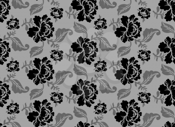Black Rose seamless pattern. Retro floral texture. Vintage Flora ornament. Floral background. Dark colors. Traditional Russian ornament