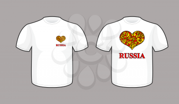 I love Russia. Symbol of hear traditional folk Khokhloma pattern. Russian National Patriotic emblem for T-shirt.