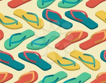 slippers seamless pattern. Summer shoes ornament. Beach Boots background
