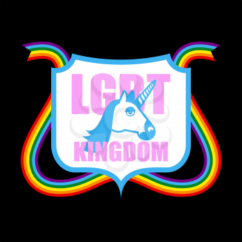 LGBT Kingdom of Emblem Shield sign. Unicorn and rainbow. Symbol of gays and lesbians, bisexuals and transgender people.