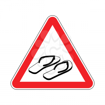 Attention slippers. Caution beach shoes. Red triangle road sign
