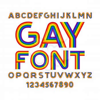Gay font. Rainbow letters. LGBT ABC for Symbol of gays and lesbians. Alphabet of bisexual and transgender people

