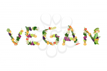 Vegan lettering. Letters of potatoes and peppers. Cabbage and beet. Vegetables Typography
