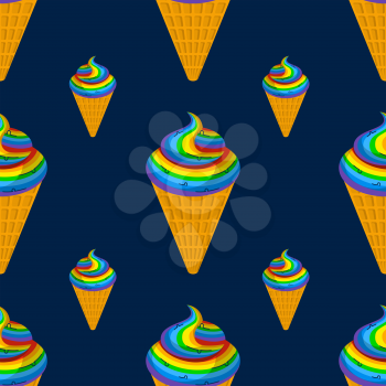Unicorn ice cream seamless pattern. Rainbow dessert texture. Fantastic sweetness background
