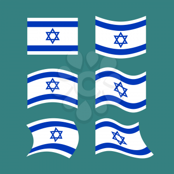 Israel flag set. Israeli banner ribbon. Jewish Symbol of State
