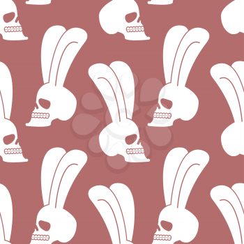 Rabbit skull pattern. White bunny with skeleton head with ears background
