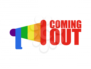 Coming out LGBT sign. Icon social network. Rainbow megaphone. Symbol Recognition of belonging to sexual or gender minority. Lesbians and gays
